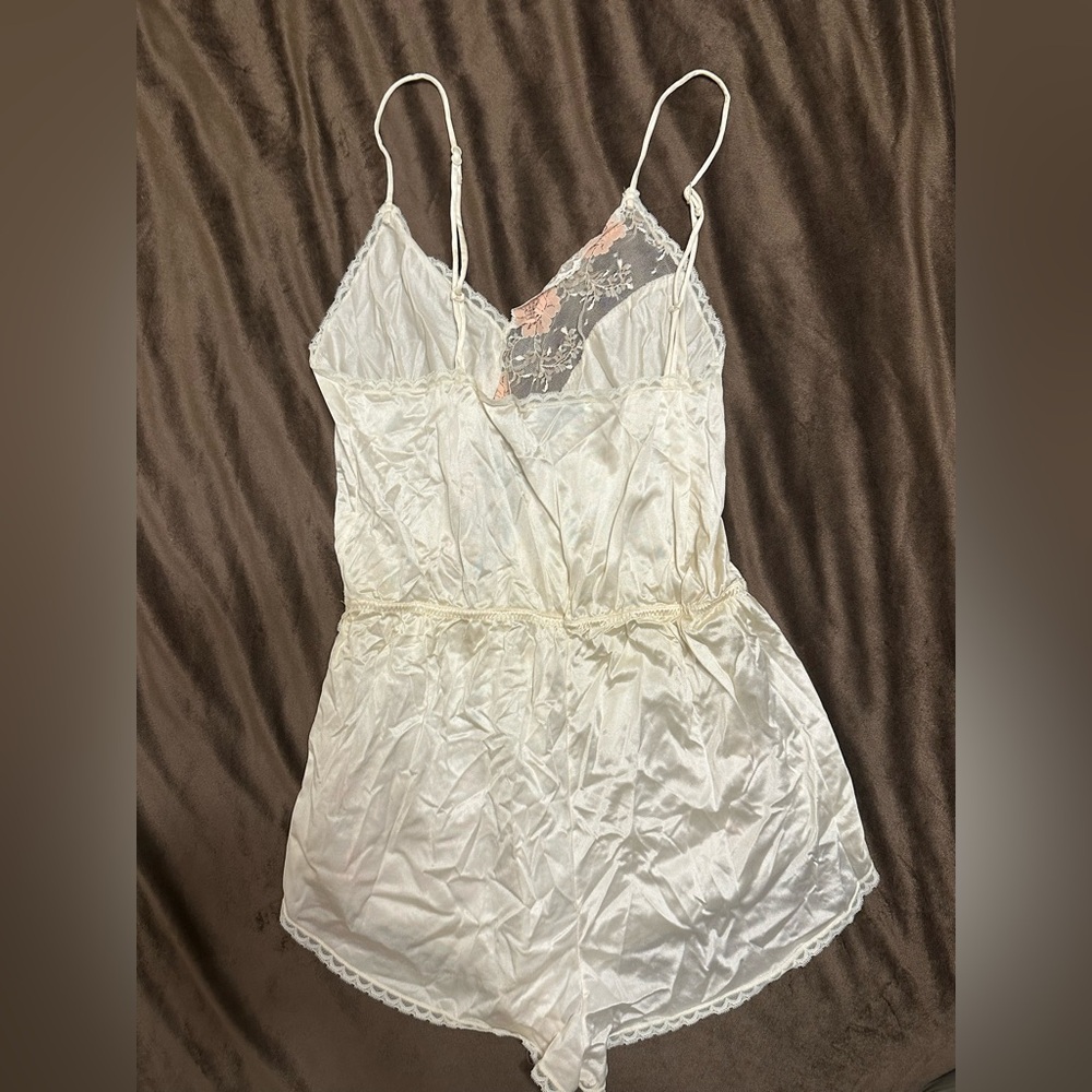 Rare VTG 70s Sans Souci Ivory Satin Lace Chemise & Robe Set 34/M Bridal - Picture 5 of 16
